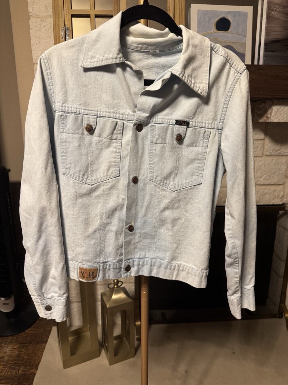 70’s YALE JEANS Light Blue Denim Jacket Men's Size 38 Logo Button Pockets